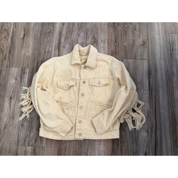Blank Nyc Anthropologie Sacha Cream Crochet Fringe Jacket cotton S Boho coquette - Picture 10 of 13